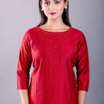 Buy Red Kurti with Red Pearl Motifs - Anvi Couture