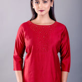 Buy Red Kurti with Red Pearl Motifs - Anvi Couture