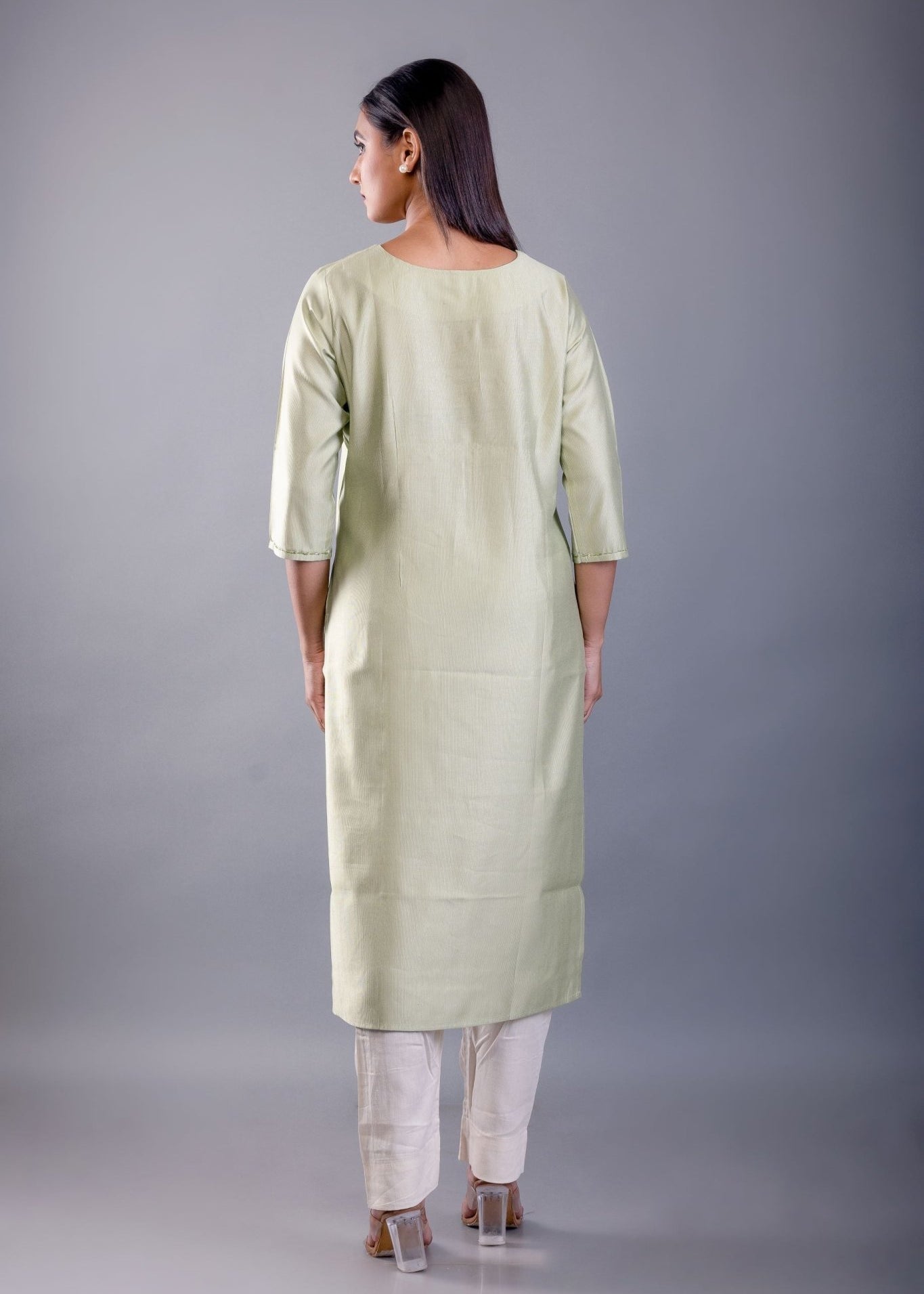 Sea Green Kurti With Embroidered Work - Anvi Couture