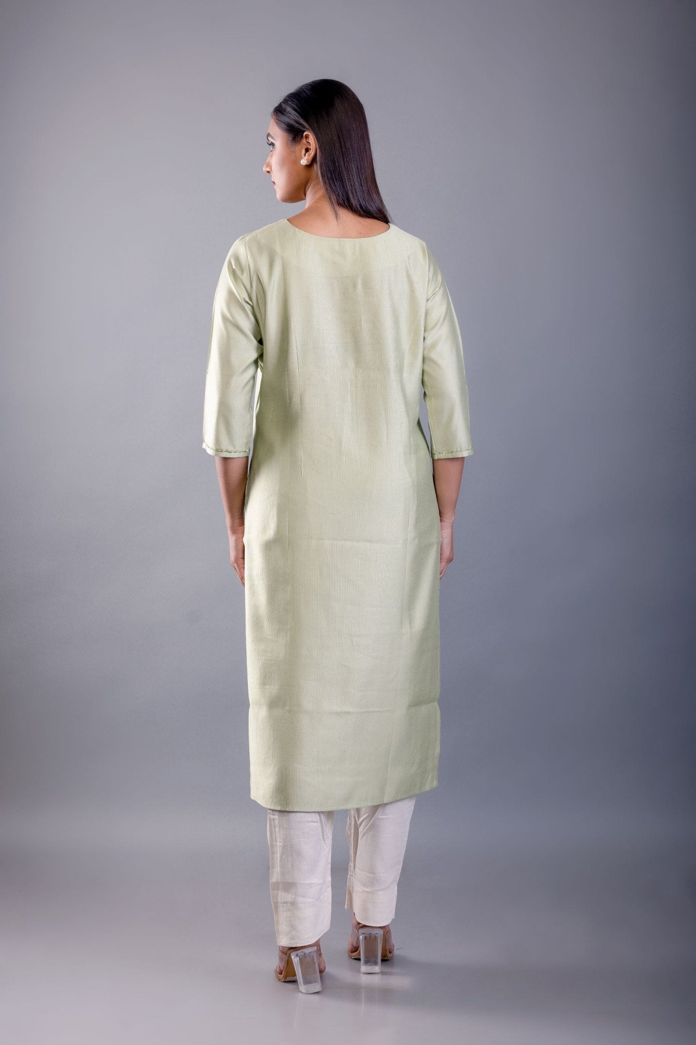 Sea Green Kurti With Embroidered Work - Anvi Couture