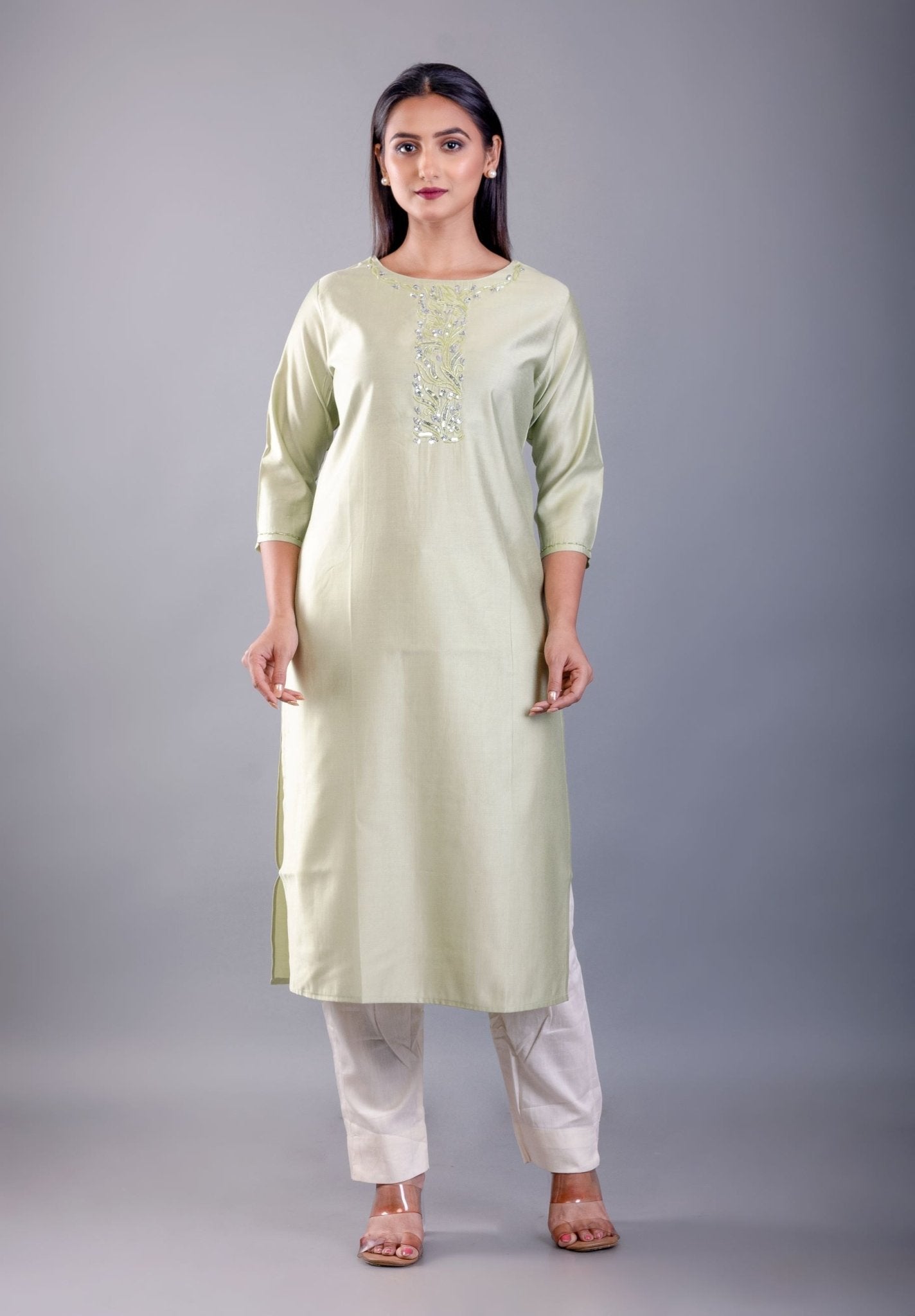 Sea Green Kurti With Embroidered Work - Anvi Couture