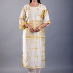 Yellow & White Shibori Kurti with Hand Embroidery Work - Anvi Couture