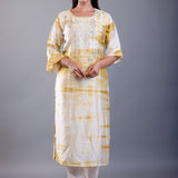 Yellow & White Shibori Kurti with Hand Embroidery Work - Anvi Couture