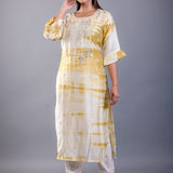 Yellow & White Shibori Kurti with Hand Embroidery Work - Anvi Couture