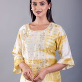 Yellow & White Shibori Kurti with Hand Embroidery Work - Anvi Couture