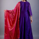 Blue Anarkali Kurti Set With Pink Dupatta - Anvi Couture