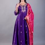 Blue Anarkali Kurti Set With Pink Dupatta - Anvi Couture