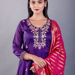 Blue Anarkali Kurti Set With Pink Dupatta - Anvi Couture