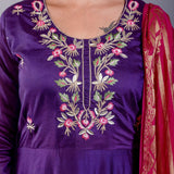 Blue Anarkali Kurti Set With Pink Dupatta - Anvi Couture