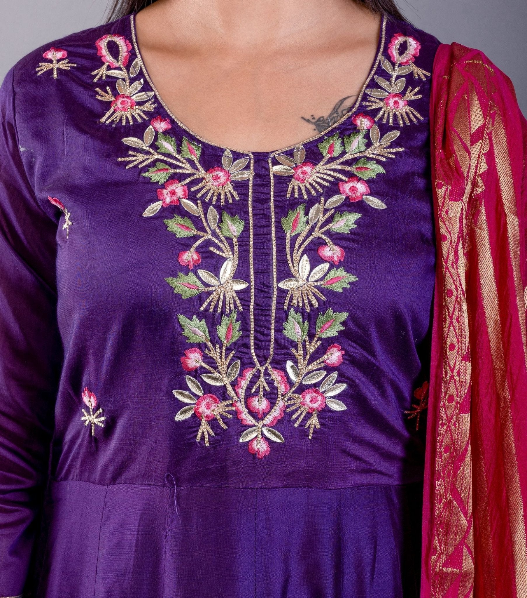 Blue Anarkali Kurti Set With Pink Dupatta - Anvi Couture