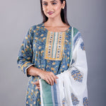 Blue Printed Cotton Anarkali Set - Anvi Couture
