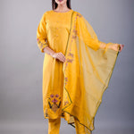 Yellow Straight Kurti Set With Green Embroidery Work - Anvi Couture