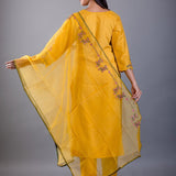 Yellow Straight Kurti Set With Green Embroidery Work - Anvi Couture