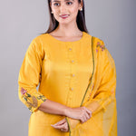 Yellow Straight Kurti Set With Green Embroidery Work - Anvi Couture