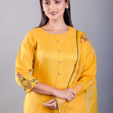 Yellow Straight Kurti Set With Green Embroidery Work - Anvi Couture