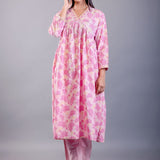 Pink Cotton Alia Cut Kurti Set - Anvi Couture