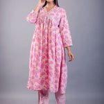 Pink Cotton Alia Cut Kurti Set - Anvi Couture