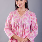 Pink Cotton Alia Cut Kurti Set - Anvi Couture