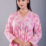 Pink Cotton Alia Cut Kurti Set - Anvi Couture