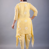 Butter Yellow Dhoti Kurta Set with White Tassels - Anvi Couture