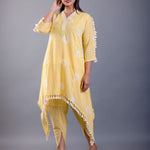 Butter Yellow Dhoti Kurta Set with White Tassels - Anvi Couture