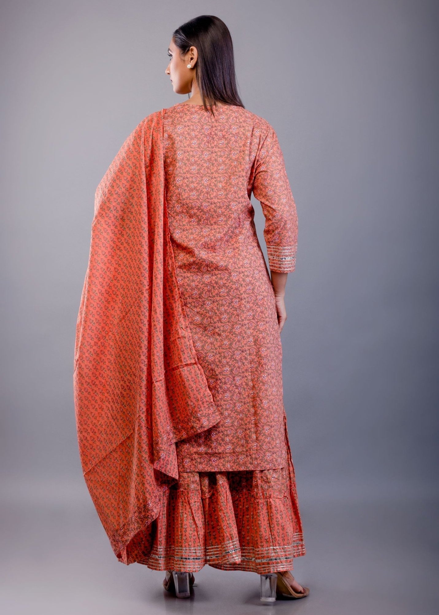 Rust Orange Cotton Palazzo Sets with Gota Work - Anvi Couture