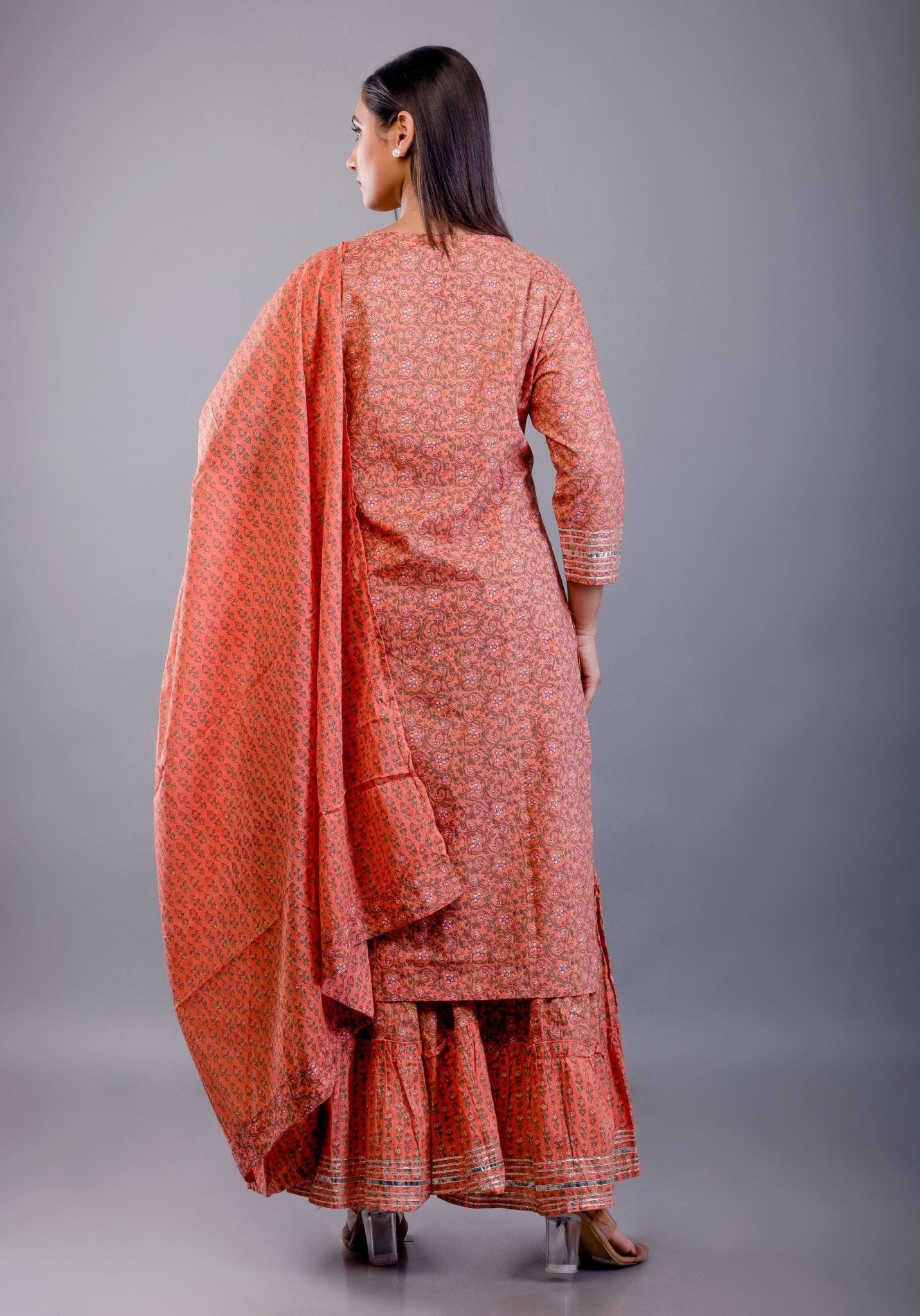 Rust Orange Cotton Palazzo Sets with Gota Work - Anvi Couture