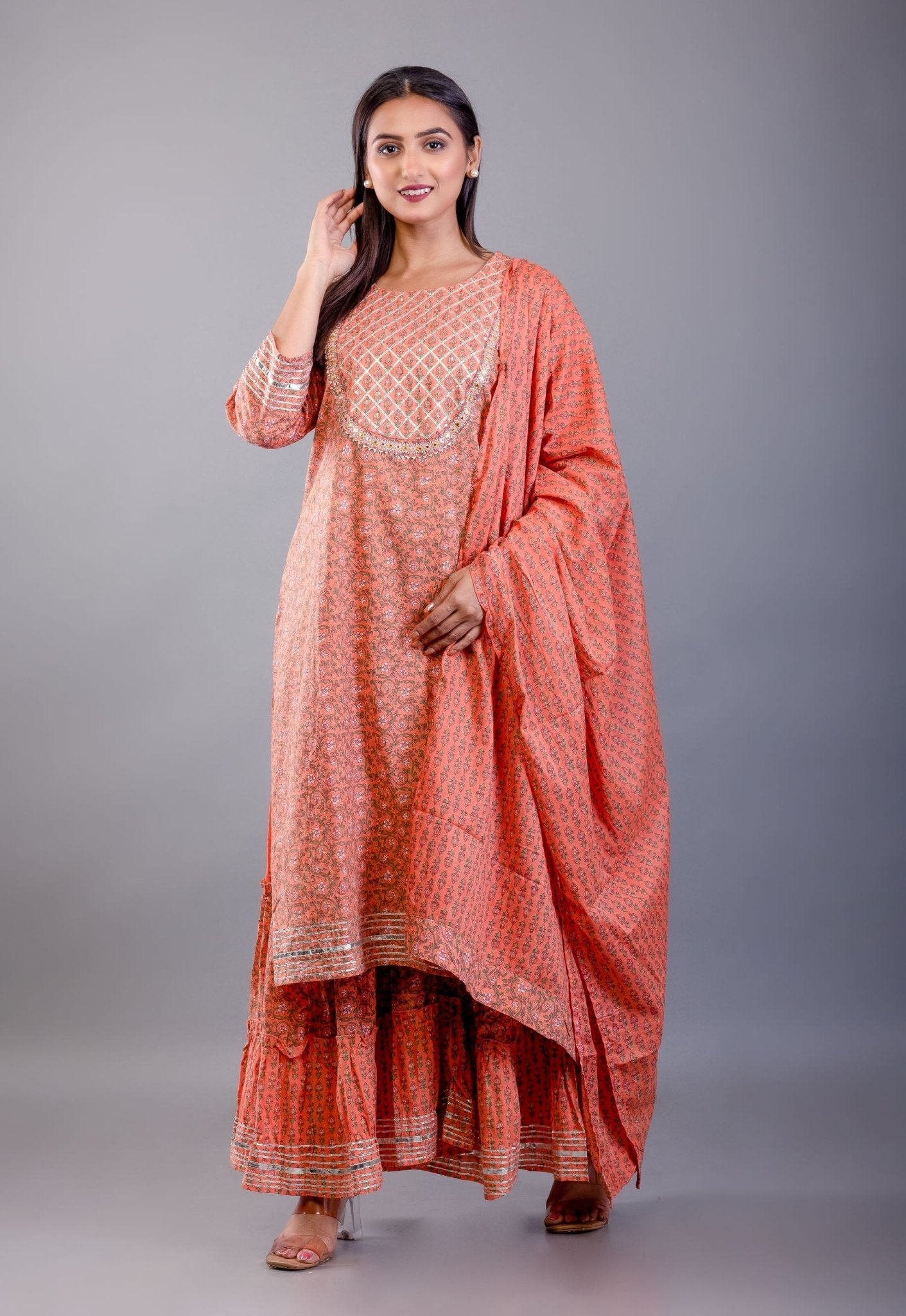Rust Orange Cotton Palazzo Sets with Gota Work - Anvi Couture