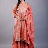Rust Orange Cotton Palazzo Sets with Gota Work - Anvi Couture