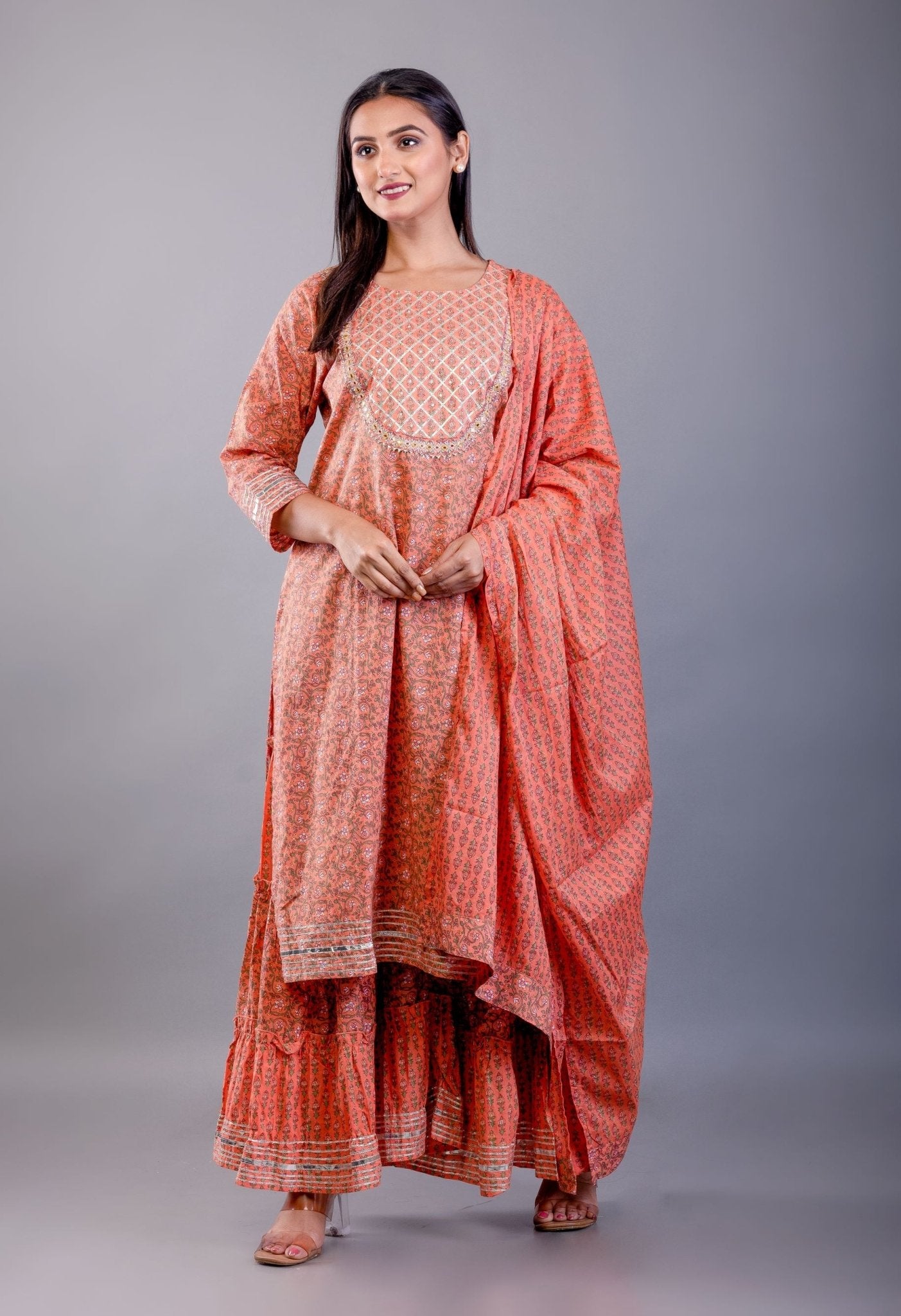 Rust Orange Cotton Palazzo Sets with Gota Work - Anvi Couture