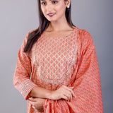 Rust Orange Cotton Palazzo Sets with Gota Work - Anvi Couture