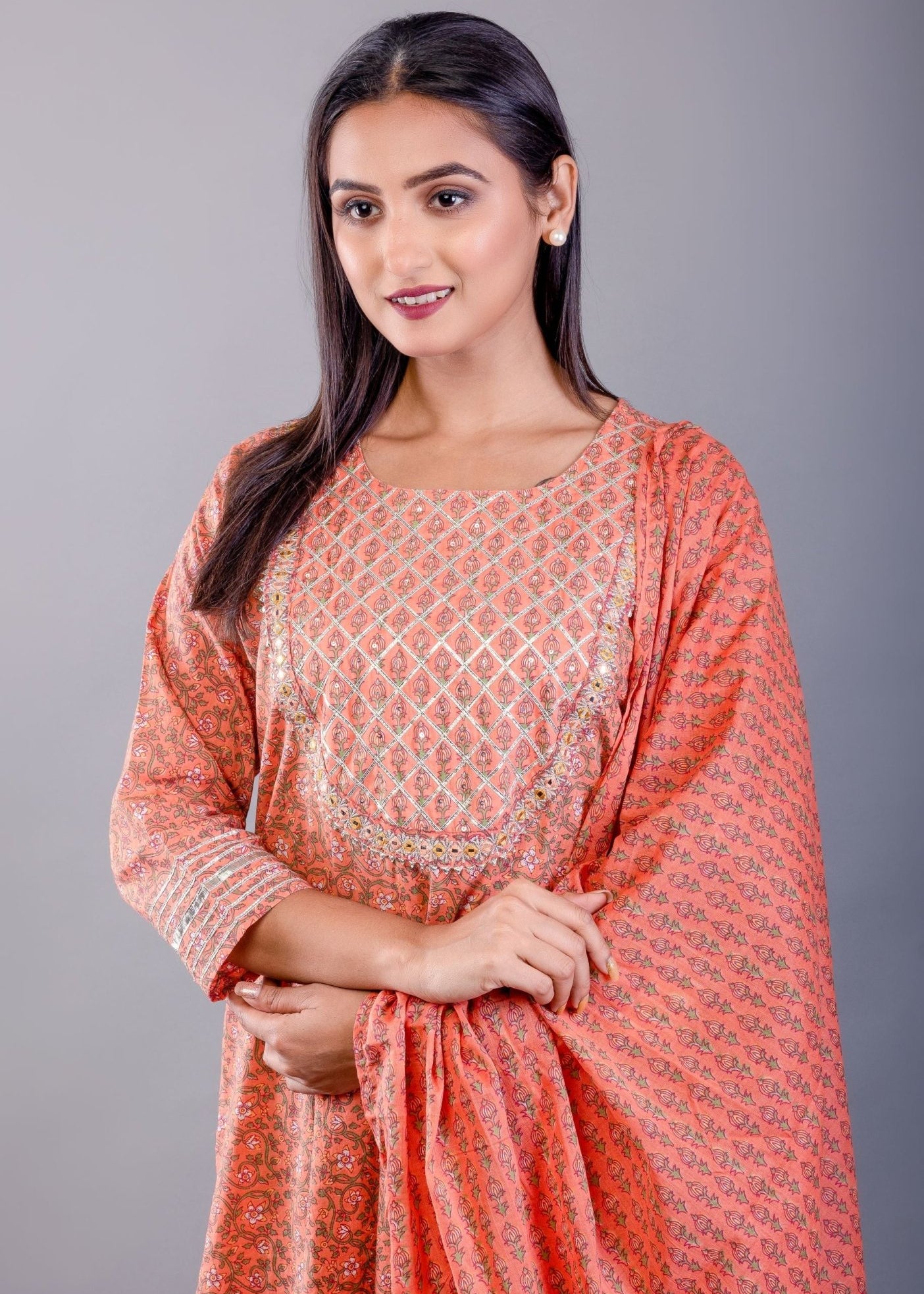 Rust Orange Cotton Palazzo Sets with Gota Work - Anvi Couture