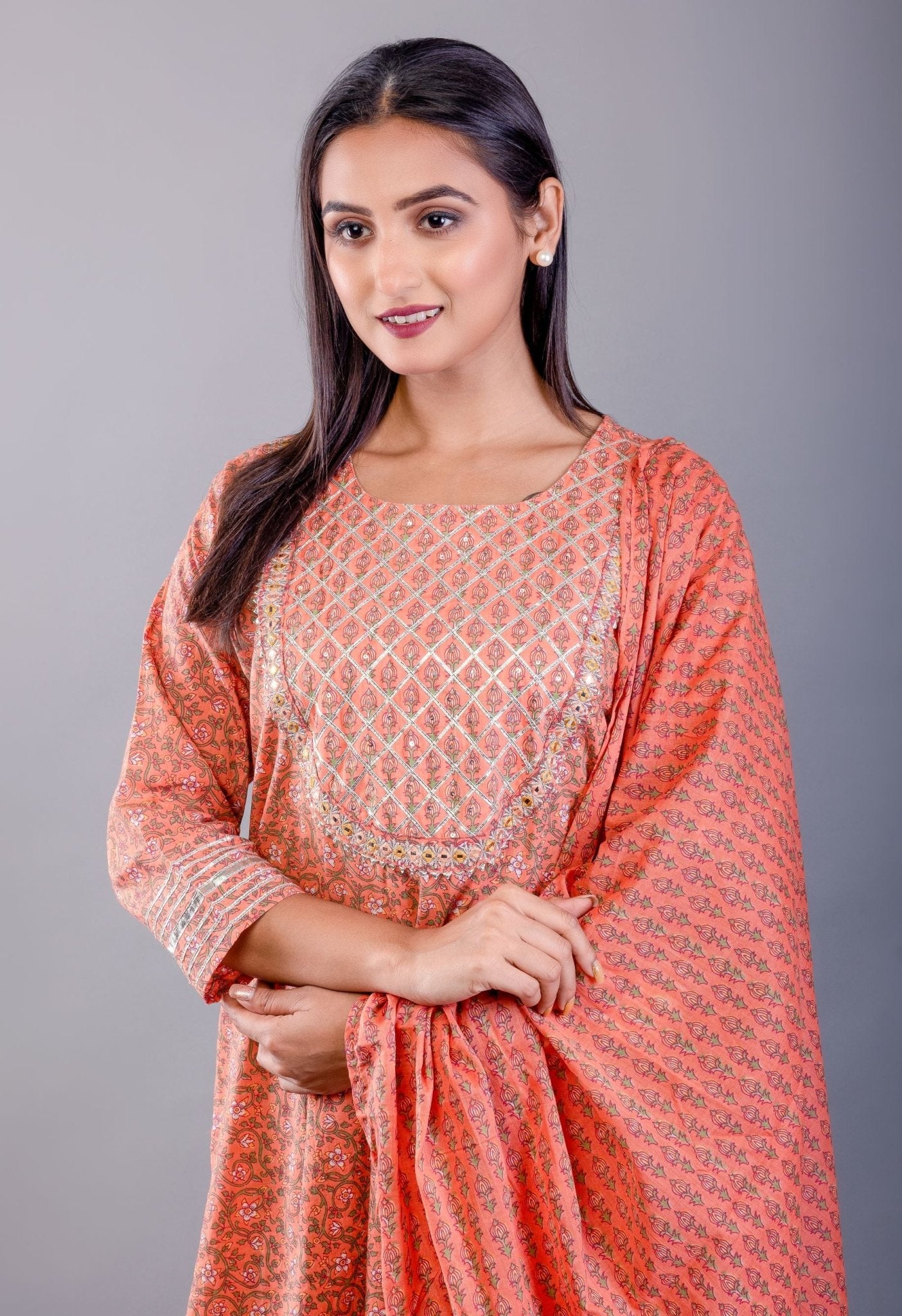 Rust Orange Cotton Palazzo Sets with Gota Work - Anvi Couture