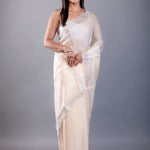 Ivory White Jimmy Choo Saree with Stone Border - Anvi Couture