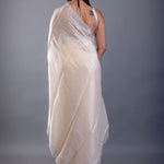 Ivory White Jimmy Choo Saree with Stone Border - Anvi Couture