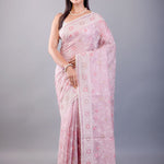 Pink Resham Embroidered Silk Kota Saree - Anvi Couture