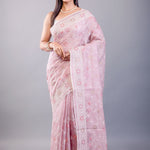Pink Resham Embroidered Silk Kota Saree - Anvi Couture