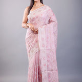 Pink Resham Embroidered Silk Kota Saree - Anvi Couture