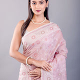 Pink Resham Embroidered Silk Kota Saree - Anvi Couture