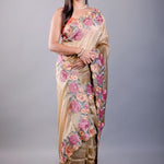 Mehendi Green Tissue Silk Saree with Floral Thread Embroidered Work - Anvi Couture