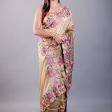 Mehendi Green Tissue Silk Saree with Floral Thread Embroidered Work - Anvi Couture
