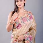 Mehendi Green Tissue Silk Saree with Floral Thread Embroidered Work - Anvi Couture