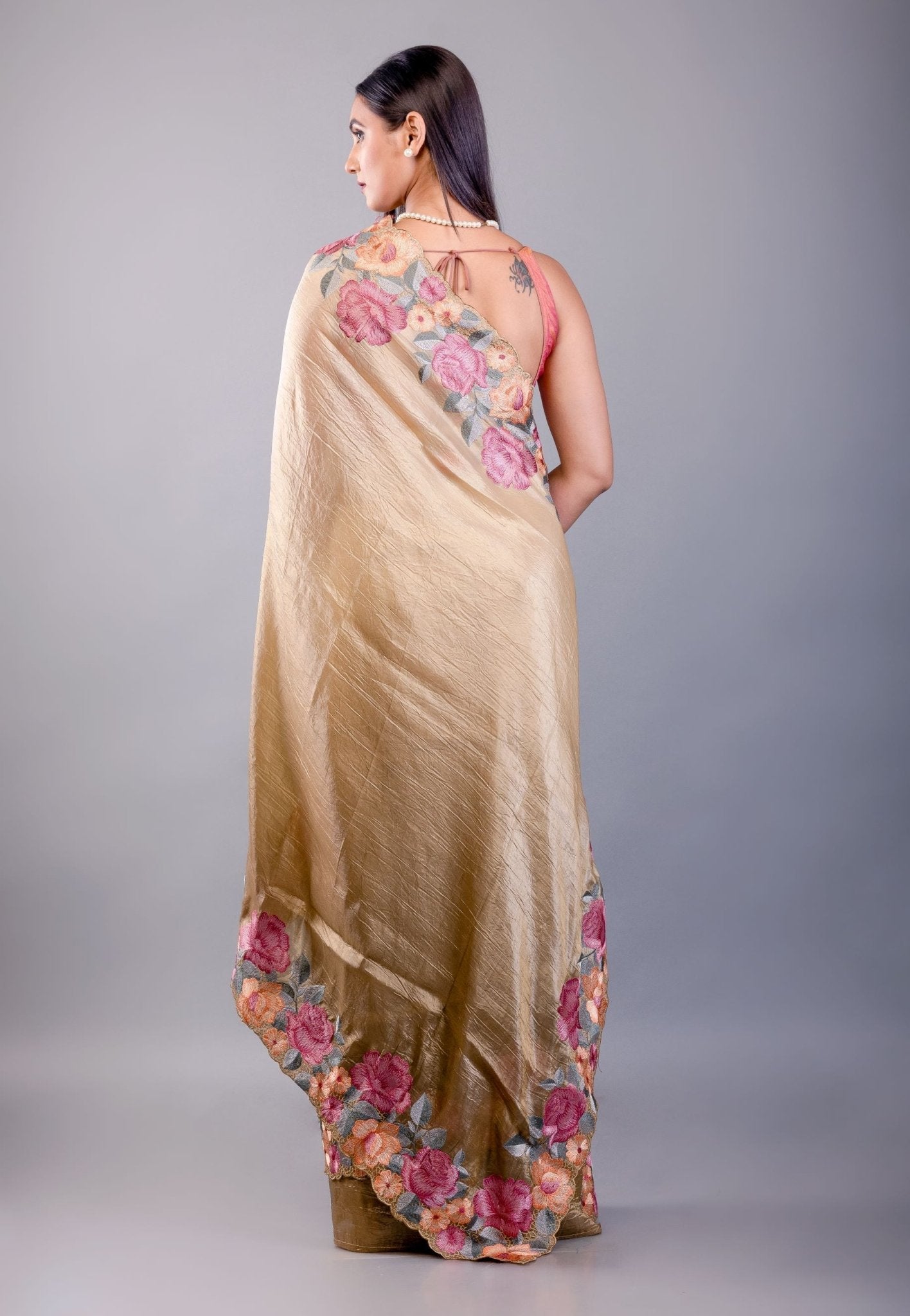 Mehendi Green Tissue Silk Saree with Floral Thread Embroidered Work - image 4