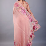 Peach Tissue Silk Saree with Floral Thread Embroidered Work - Anvi Couture