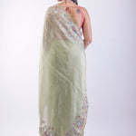 Light Green Tissue Silk Saree with Floral Thread Embroidered Work - Anvi Couture