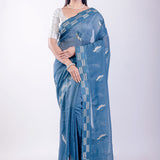 Blue Stone Embroidered Jimmy Choo Saree - Anvi Couture