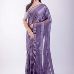 Ultra Violet Georgette Saree With Self Stripe - Anvi Couture