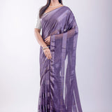 Ultra Violet Georgette Saree With Self Stripe - Anvi Couture
