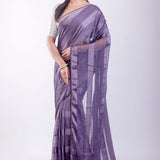 Ultra Violet Georgette Saree With Self Stripe - Anvi Couture