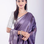 Ultra Violet Georgette Saree With Self Stripe - Anvi Couture